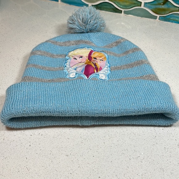 Disney Frozen Girls Beanie with Pom Blue and Gray - Picture 3 of 7